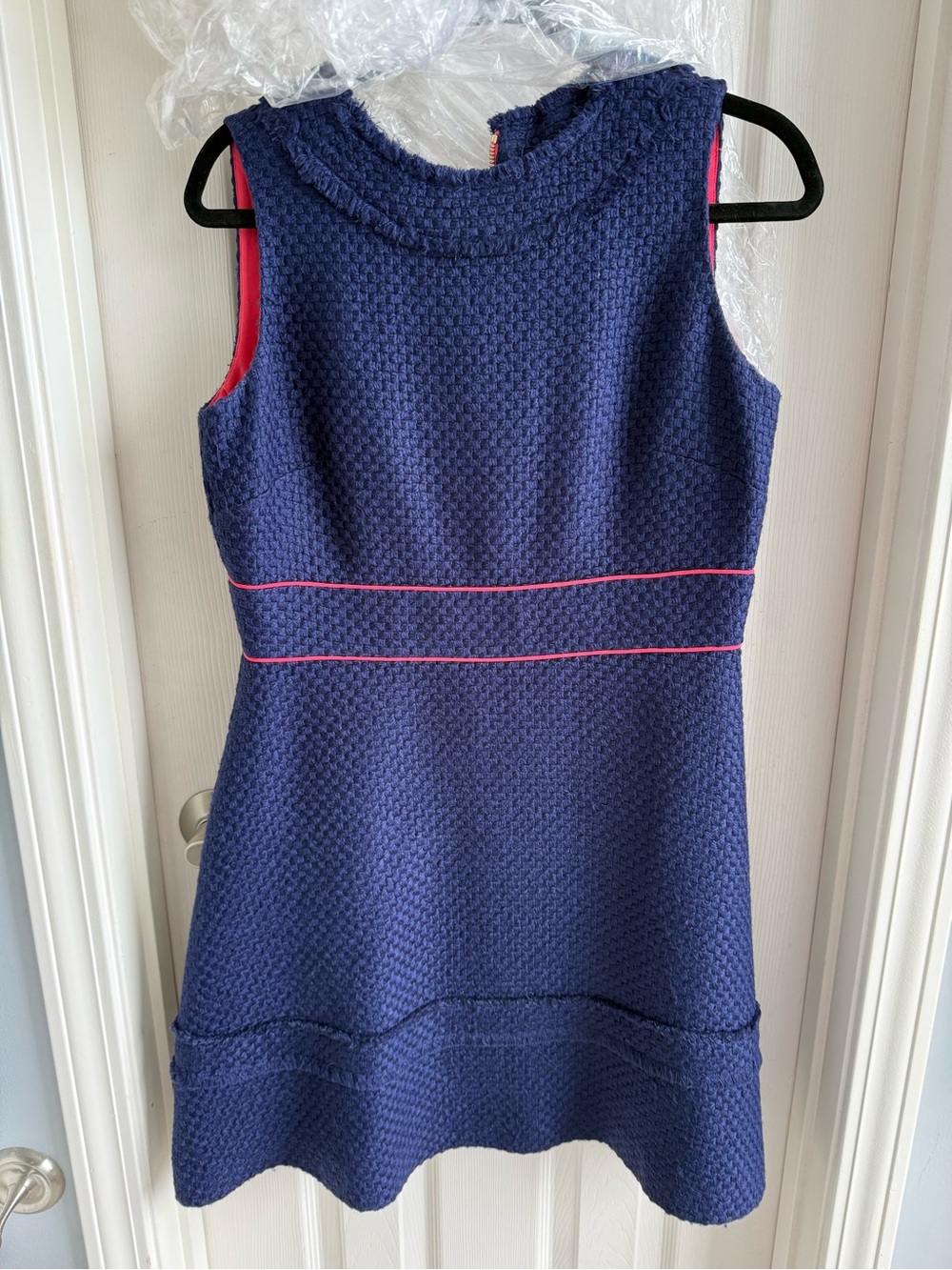 Sail to Sable dress, tweed, sleeveless, navy & peachy pink, size 6